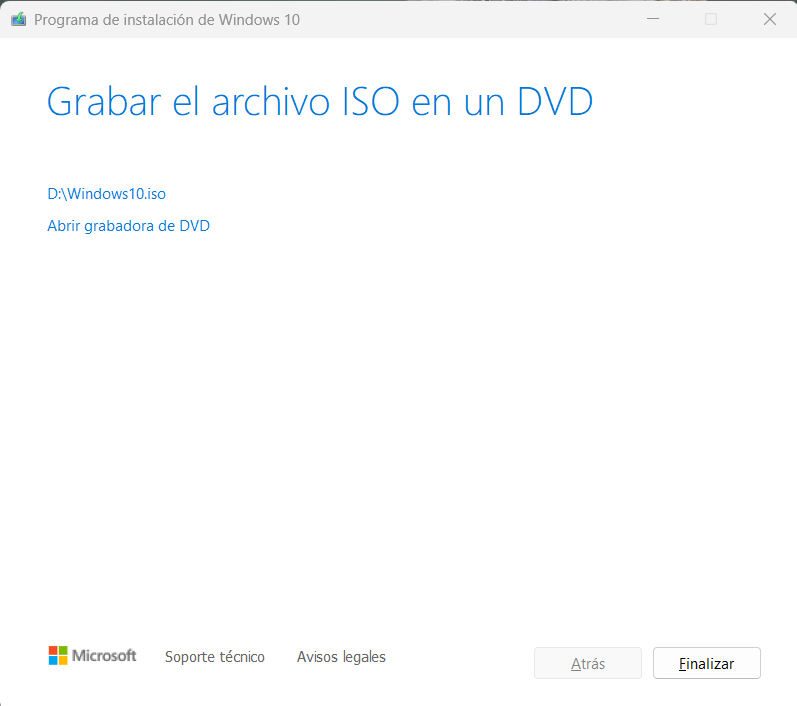 finalizacion medios windows 10